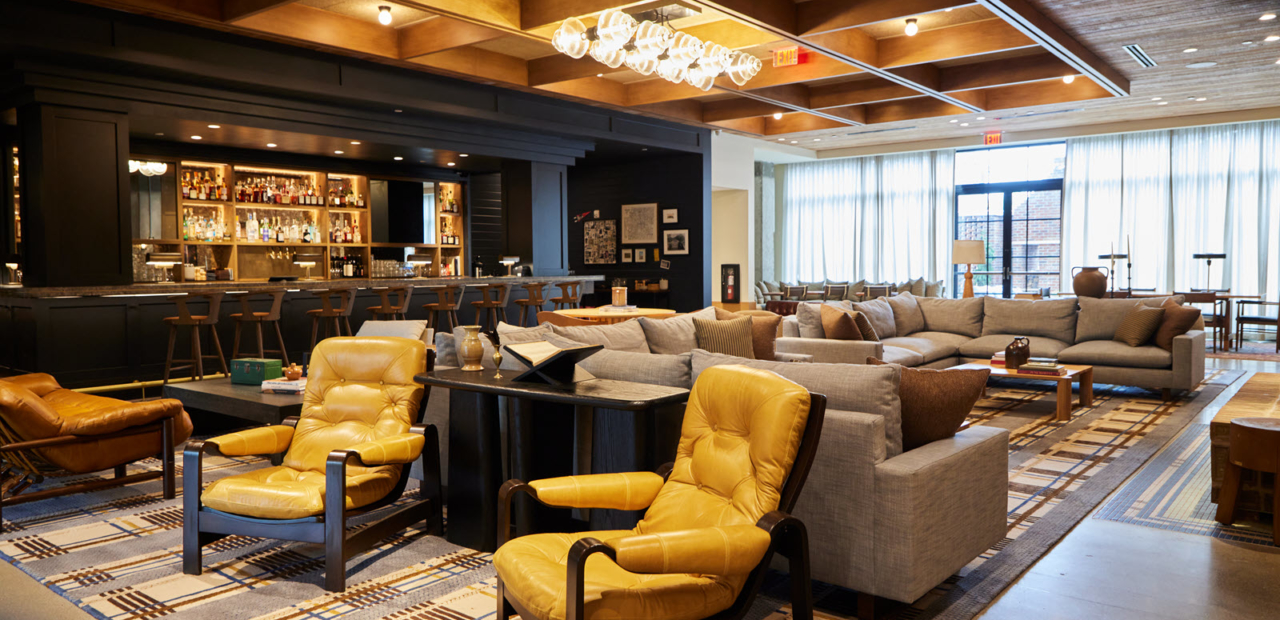 The lobby of the Junto Hotel in Columbus, Ohio.