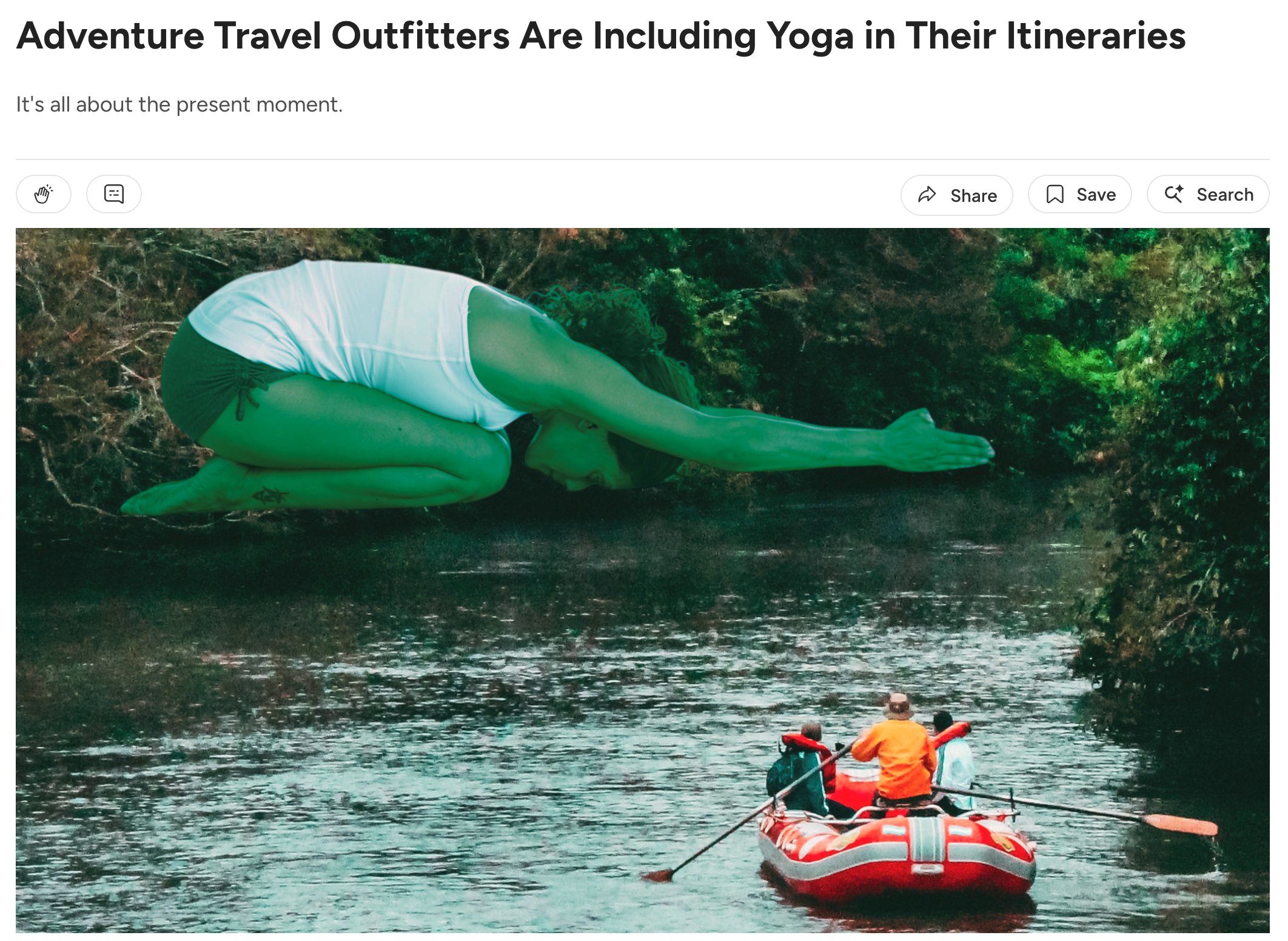 Screenshot of adventure travel story on Yoga Journal website